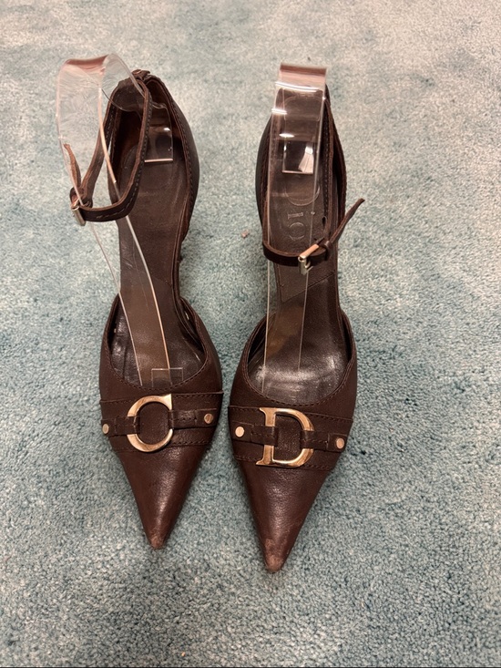 Dior Shoes - CD Dior Women’s Brown Pointed Toe Ankle Strap Pumps with Gold Accent